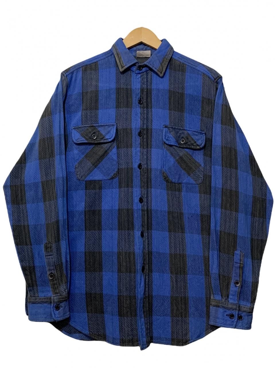 90s FIVE BROTHER Check Flannel L/S Shirt 青黒 M ファイブブラザー