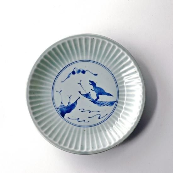 江戸後期 淡路民平焼 龍図小皿タサコサ5客共箱 幅約