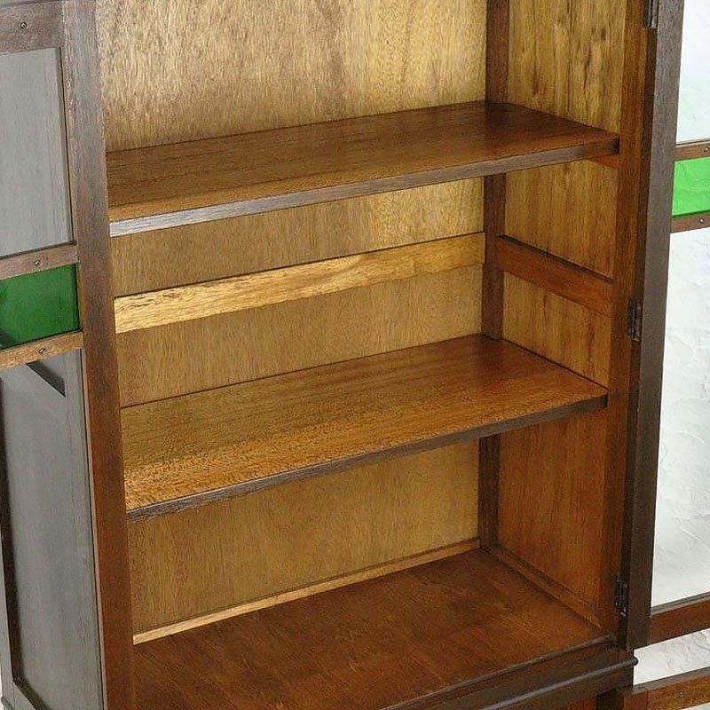 ヴィンテージ 昭和レトロ 緑ガラス入り 食器棚 日本製