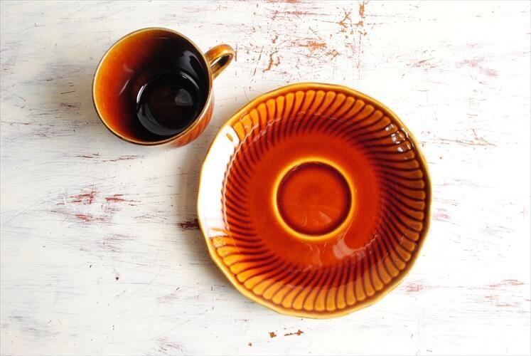 ベルギー製アンティーク磁器デミタスカップ飴色魅力