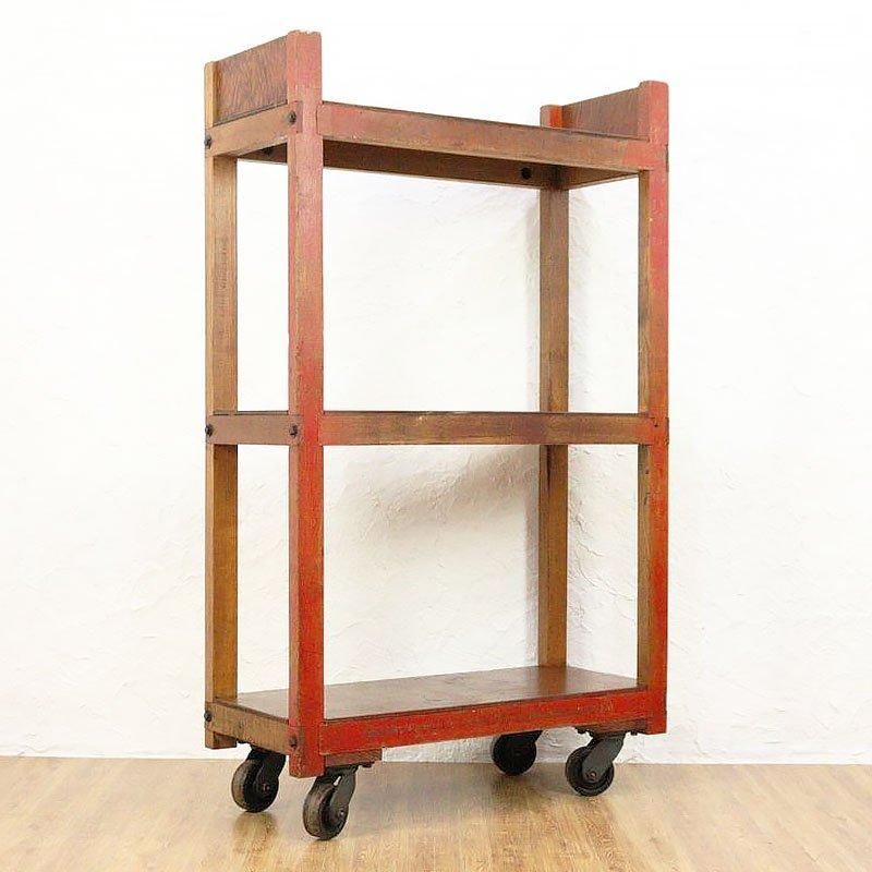 アンティークアメリカ製キャスターラック 木の温もり感じる