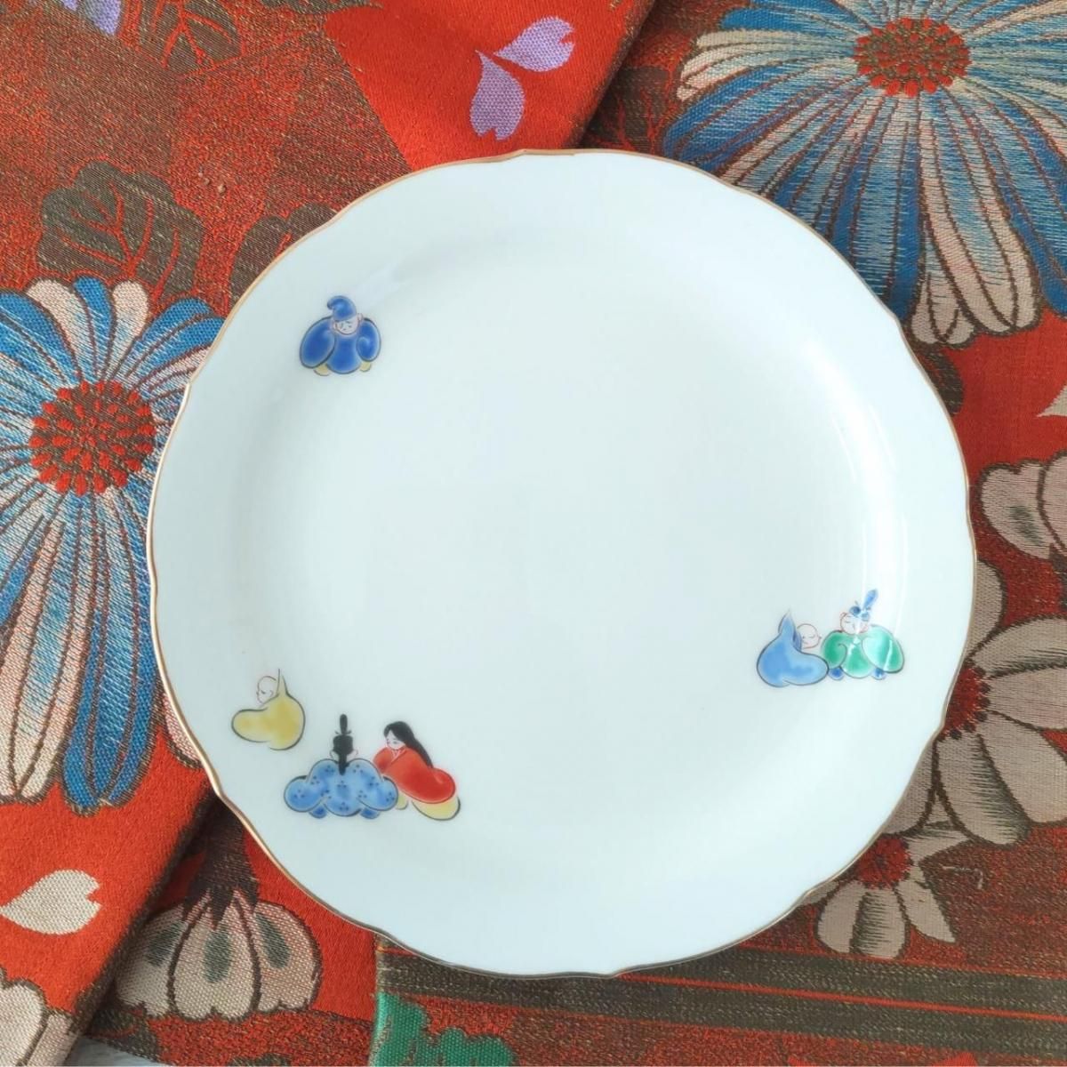 アンティーク 深川製磁 六歌仙 金彩 若芽色 有田焼 皿