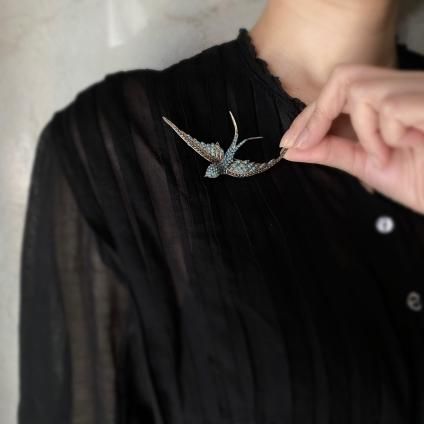 1950's Silver Glass Marcasite Swallow Brooch（1950年代 シルバー