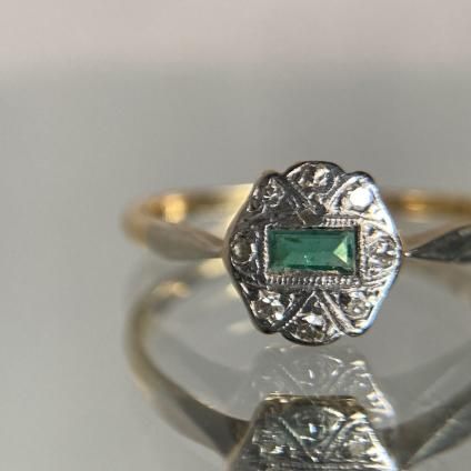 アール・デコ 18金 プラチナ エメラルド ダイヤモンド リング(Art Deco