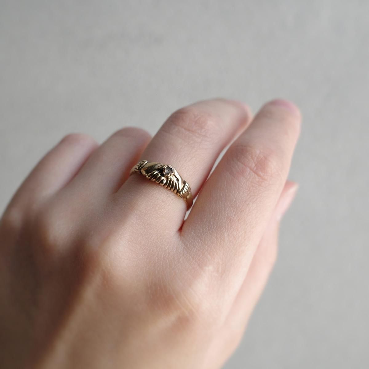 9金 ダイヤモンド シェイクハンド リング（Victorian-Art Deco 9K