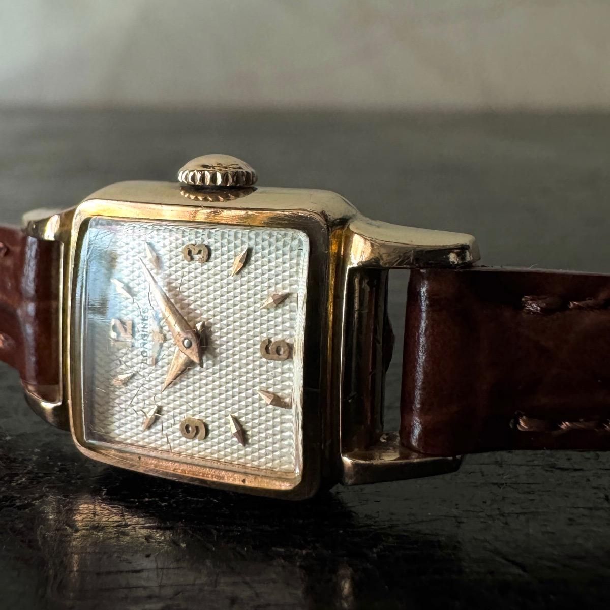 LONGINES（ロンジン）80ミクロン金張 ギョーシェ文字盤 極小スクエア