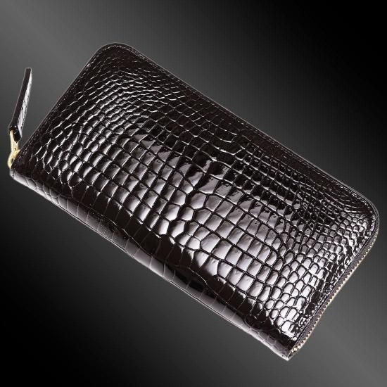 スモールクロコダイルシャイニングラウンドファスナー長財布ドミナンテ