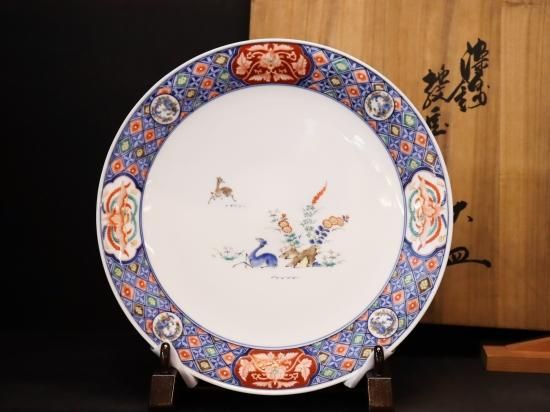 国家重要無形文化財指定十二代柿右衛門作 染錦鹿画皿 - 有田焼 八右