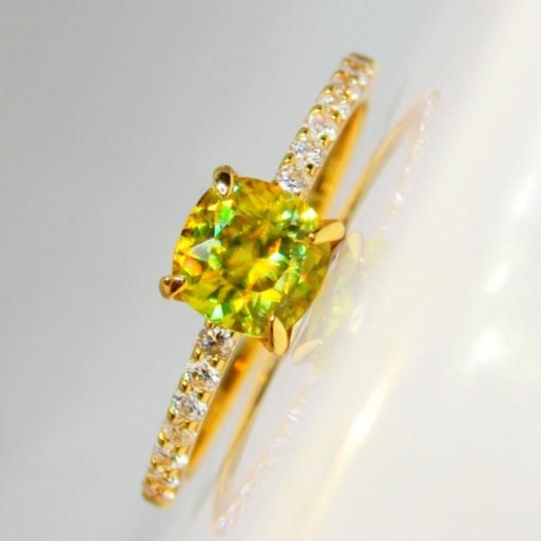 イエロースフェーン ダイヤモンドリング SH 0.694ct D 0.14ct K18YG日