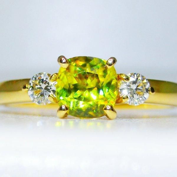 イエロースフェーン ダイヤモンドリング SH 0.64ct D 0.15ct K18YG 日