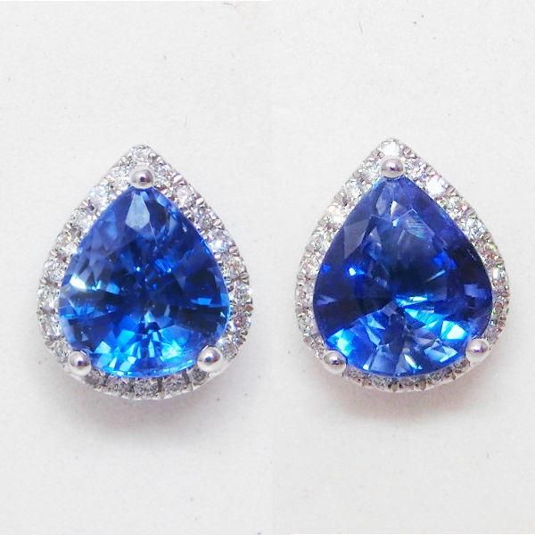 サファイアダイヤモンドピアス SA1.199ctSA1.342ct D0.12ct K18WG GRJ