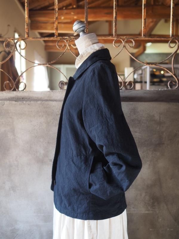 ラウンドカーディガンジャケット リネンマットブラック - Sa-Rah Market