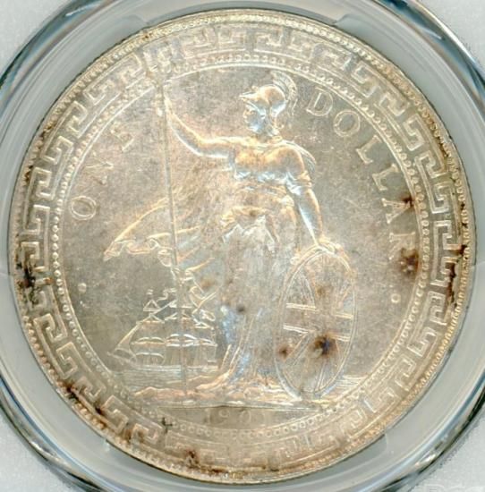 イギリス1ドル銀貨 貿易銀 ブリタニア立像 1901年B MS63/未使用 送料込