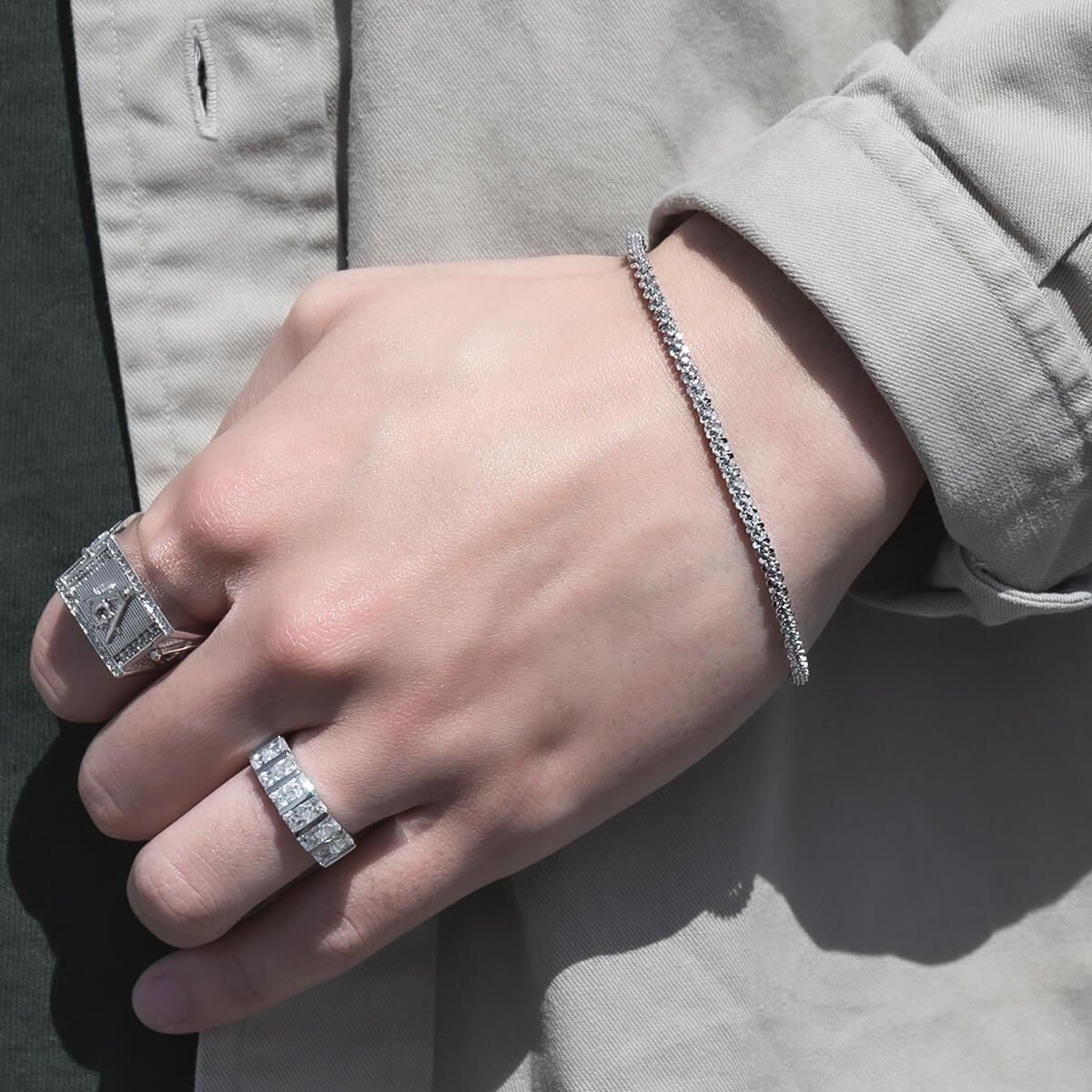 シルバー ツイストスパークルブレスレット 幅2.8mm 17cm-19cm HB-D