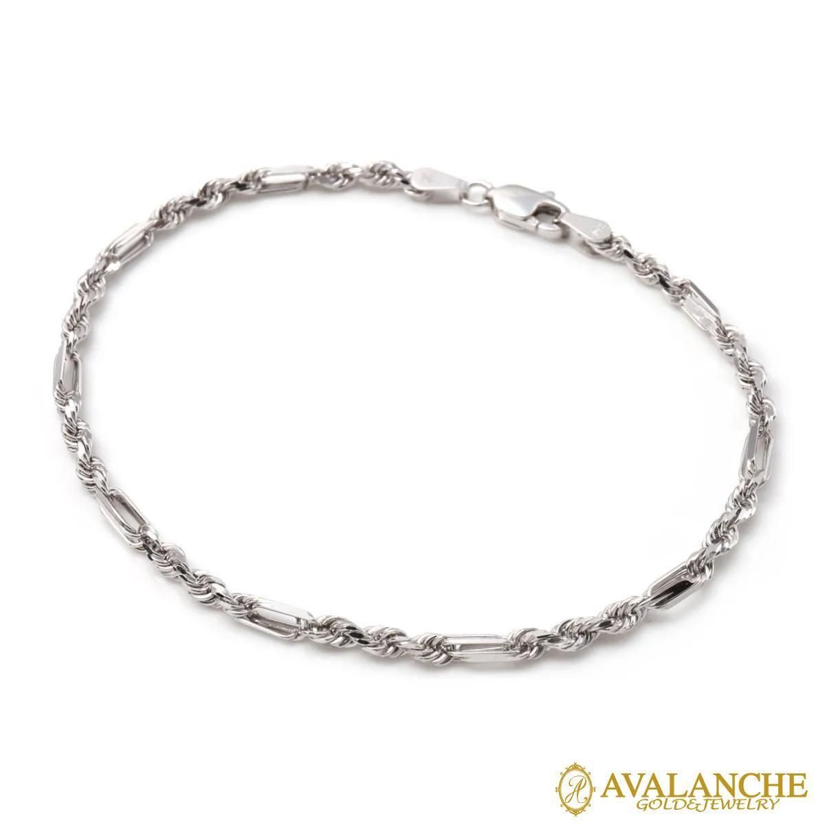 10K ホワイトゴールド フィガロープブレスレット 幅2.8mm 19cm HKP0088