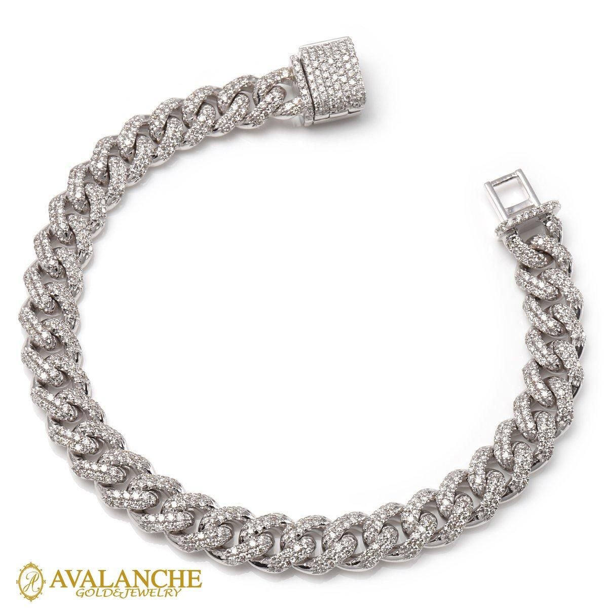 ダイヤモンド 10K ホワイトゴールド マイアミブレスレット 幅8.2mm