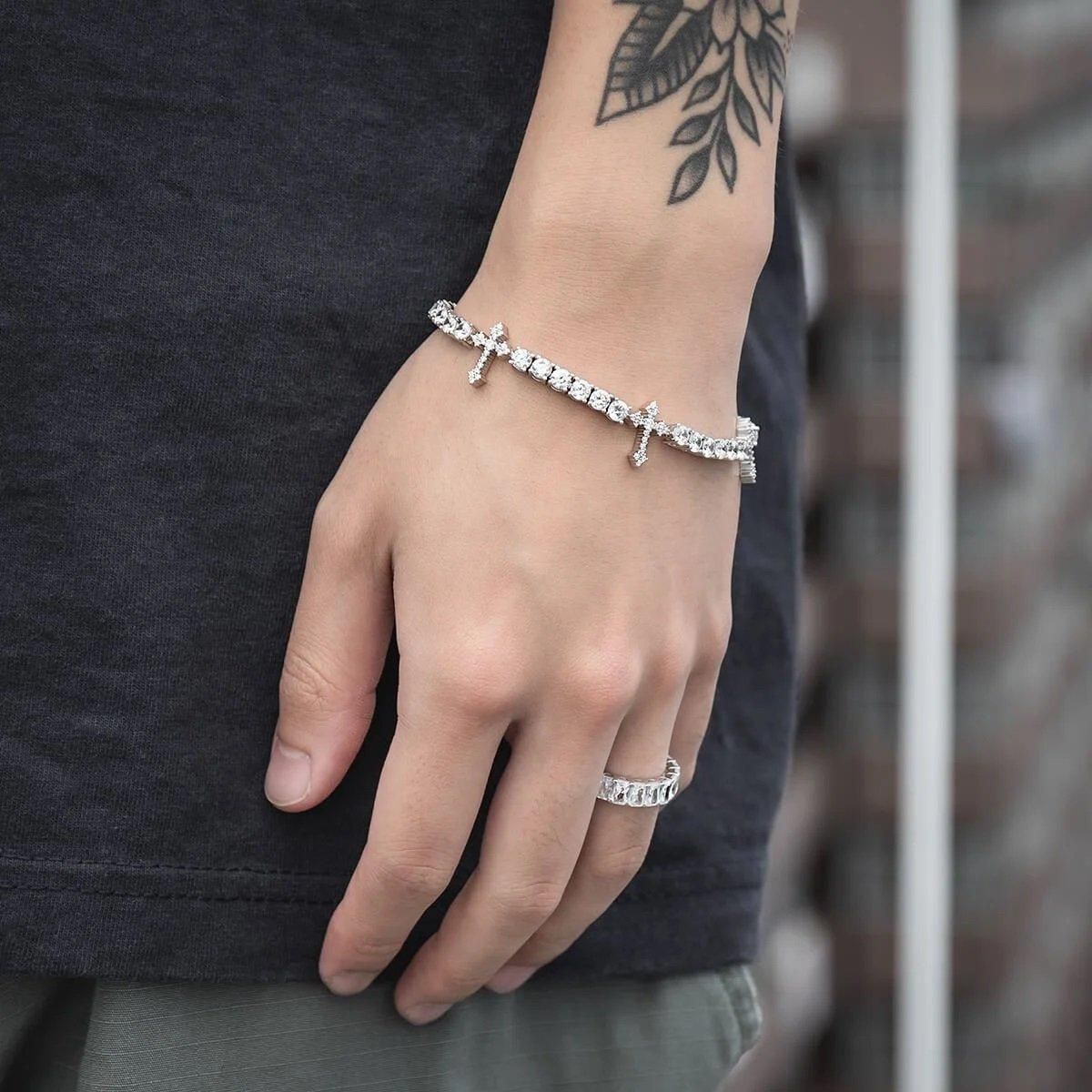 シルバー テニスブレスレット 幅4mm 18cm-19cm AHBL-D042-CROSS