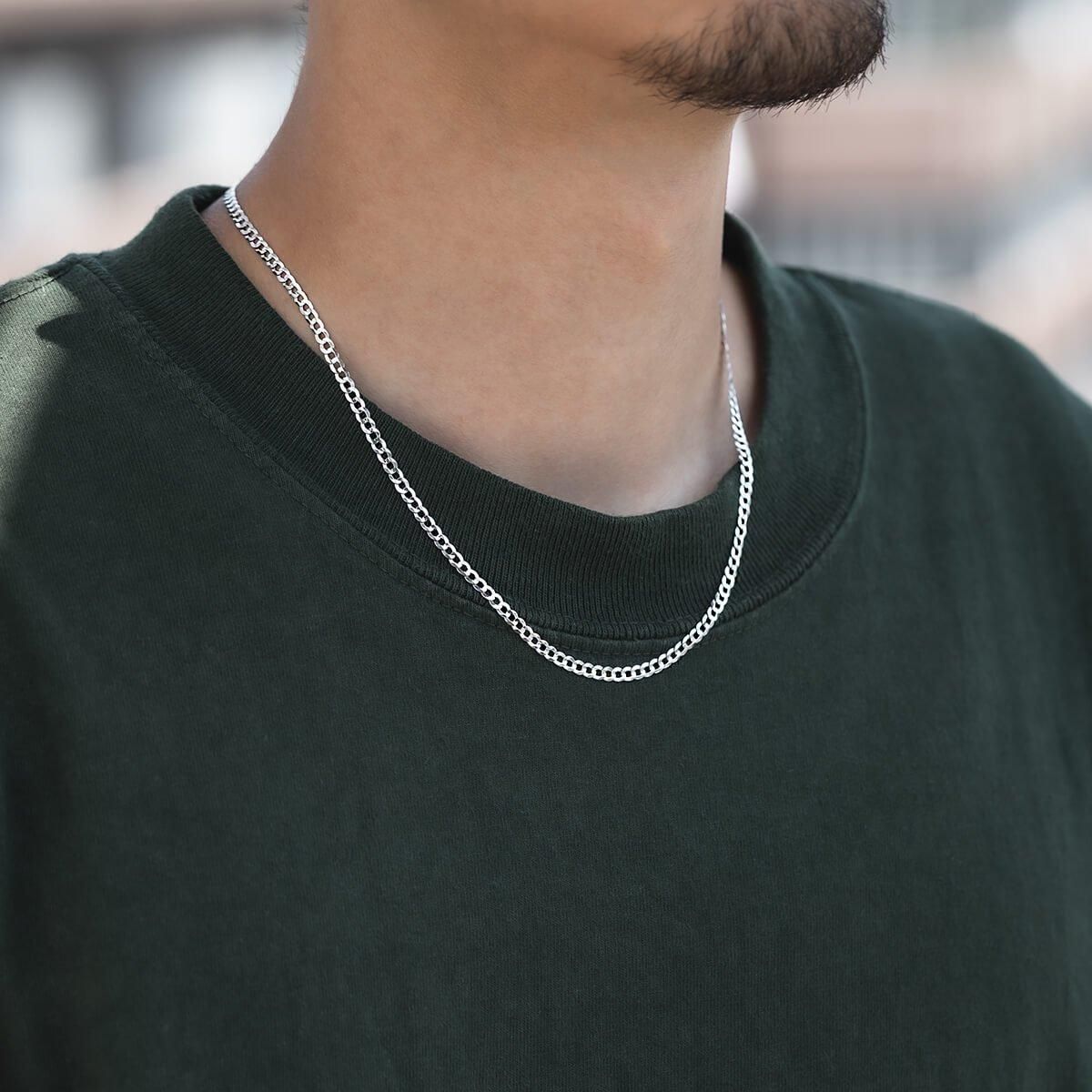 10K ホワイトゴールド キューバンネックレス 幅3mm 45cm-55cm KKP5477