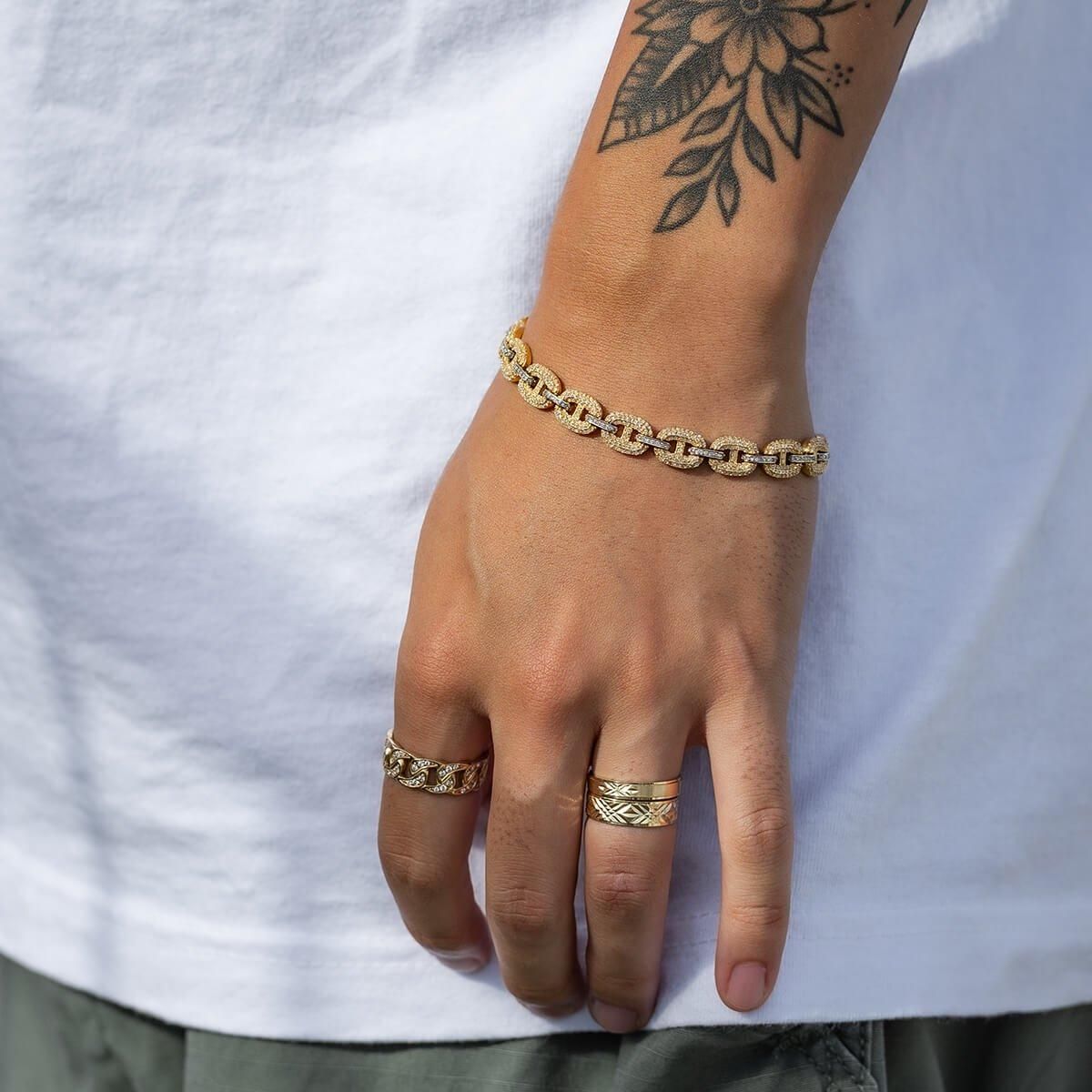 ダイヤモンド 10K イエローゴールド パフグッチブレスレット 幅8mm