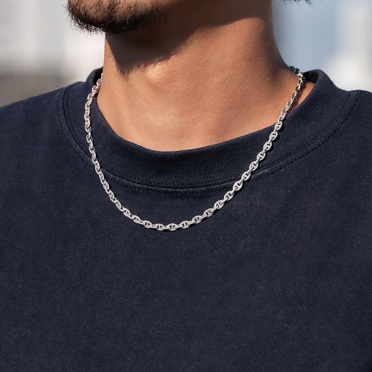 ダイヤモンド 10K ホワイトゴールド アンカーネックレス 幅4.5mm 46cm