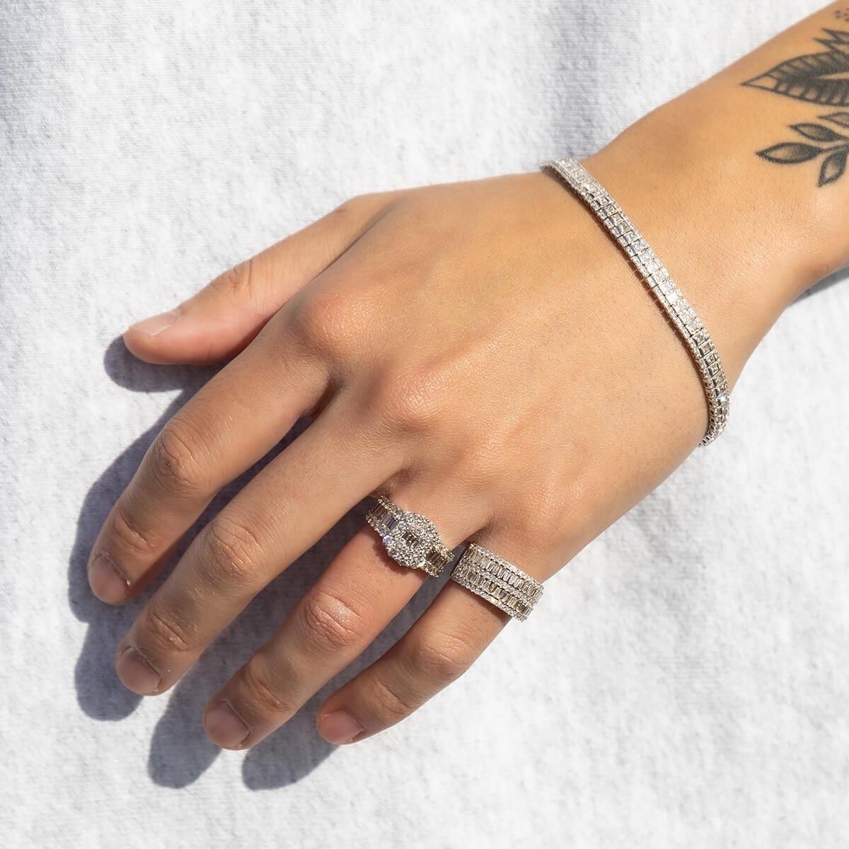 ダイヤモンド 18K ホワイトゴールド ブレスレット 幅5.2mm 19cm