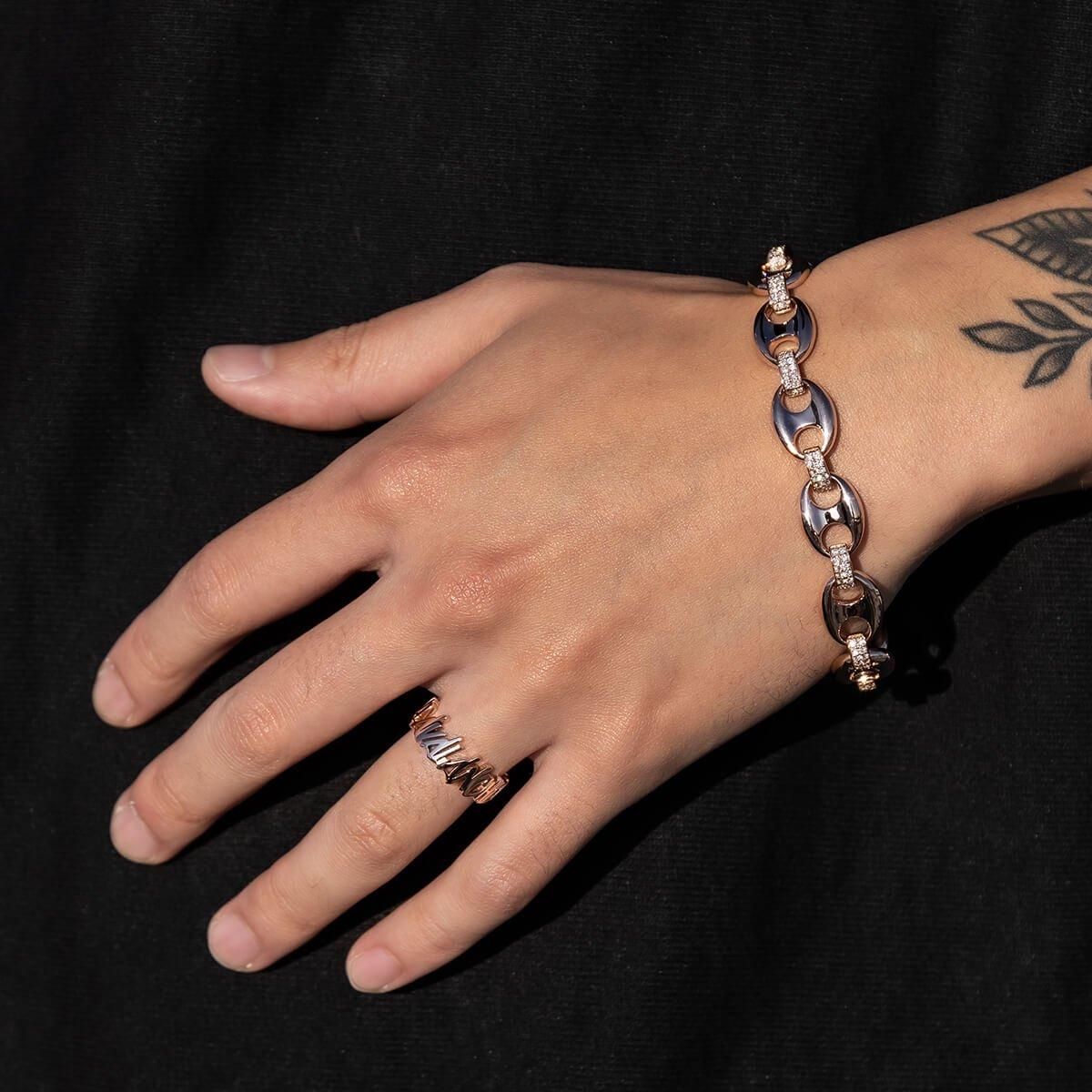 ダイヤモンド 10K ローズゴールド パフグッチブレスレット 幅11.5mm