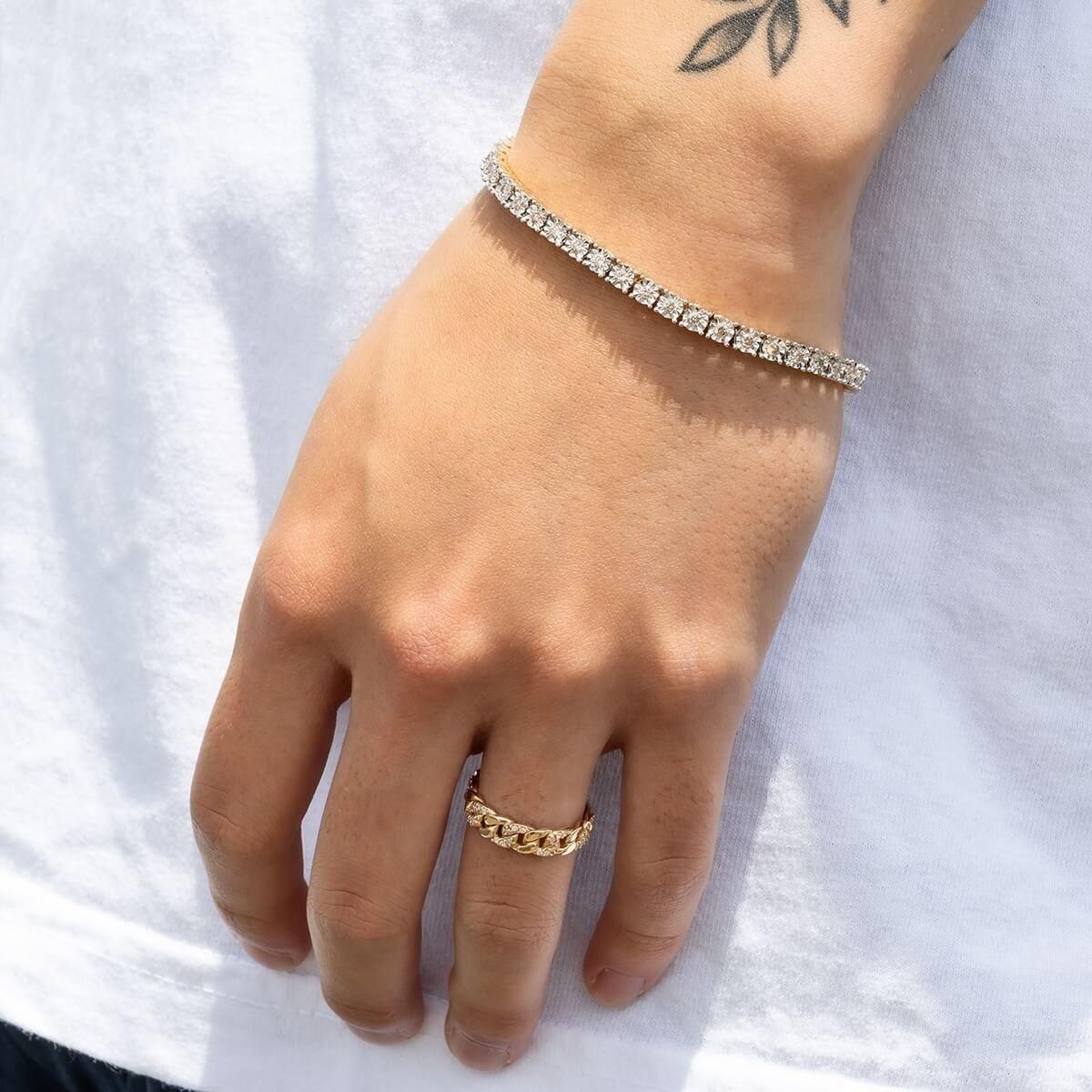 ダイヤモンド 10K イエローゴールド テニスブレスレット 幅4mm 18cm