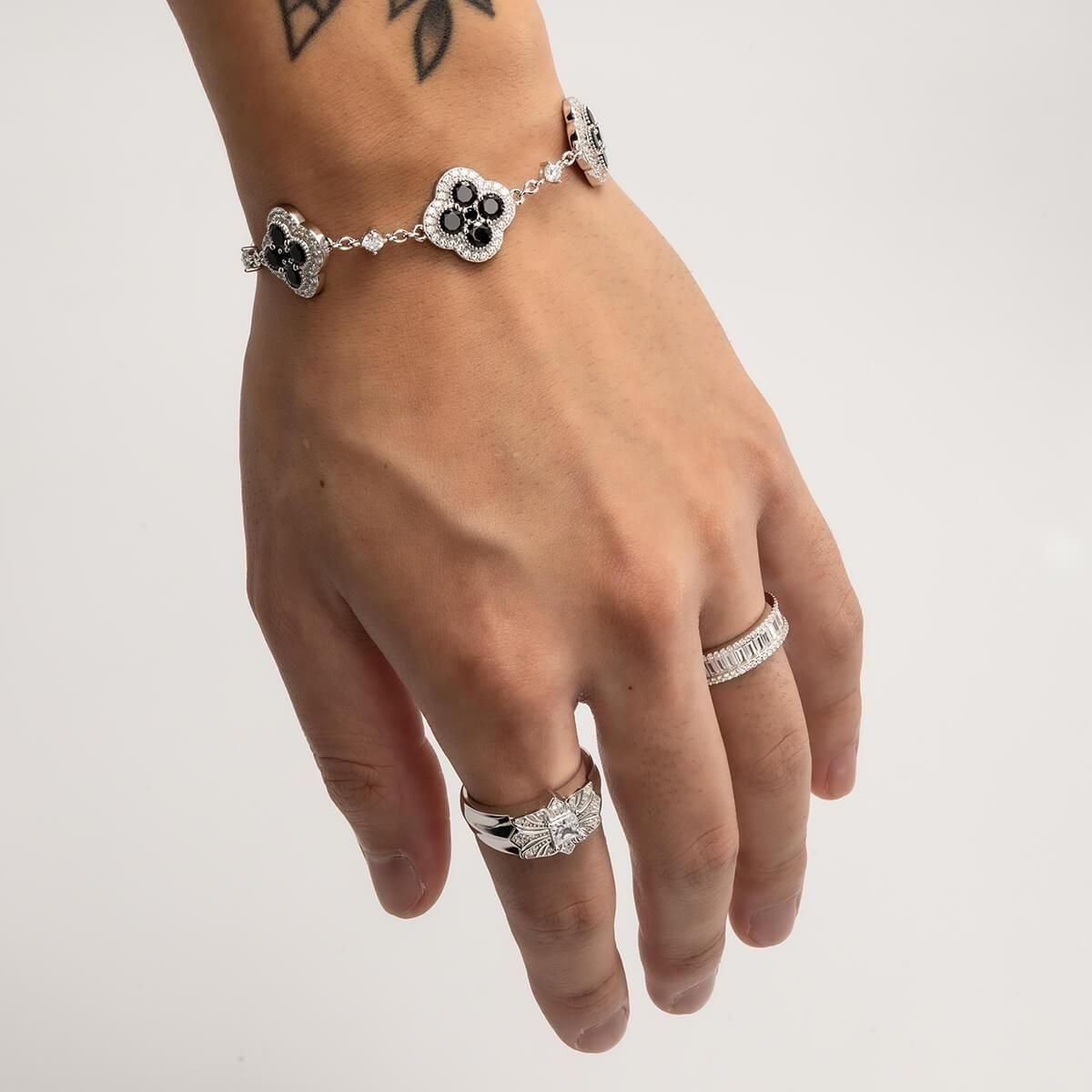 シルバー ブレスレット 幅15.2mm 17cm-20cm CLV-BR-BLK - AVALANCHE