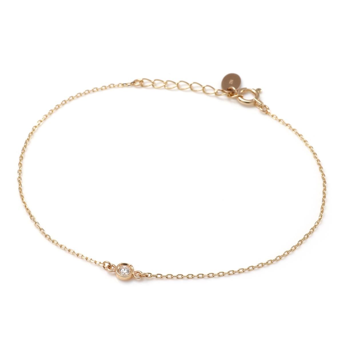 ダイヤモンド 10K イエローゴールド ブレスレット 幅1mm 15cm-17cm