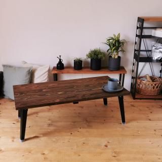 無垢材の折りたたみローテーブル 【ダークブラウン 】/ 90cm×45cm - 鉄