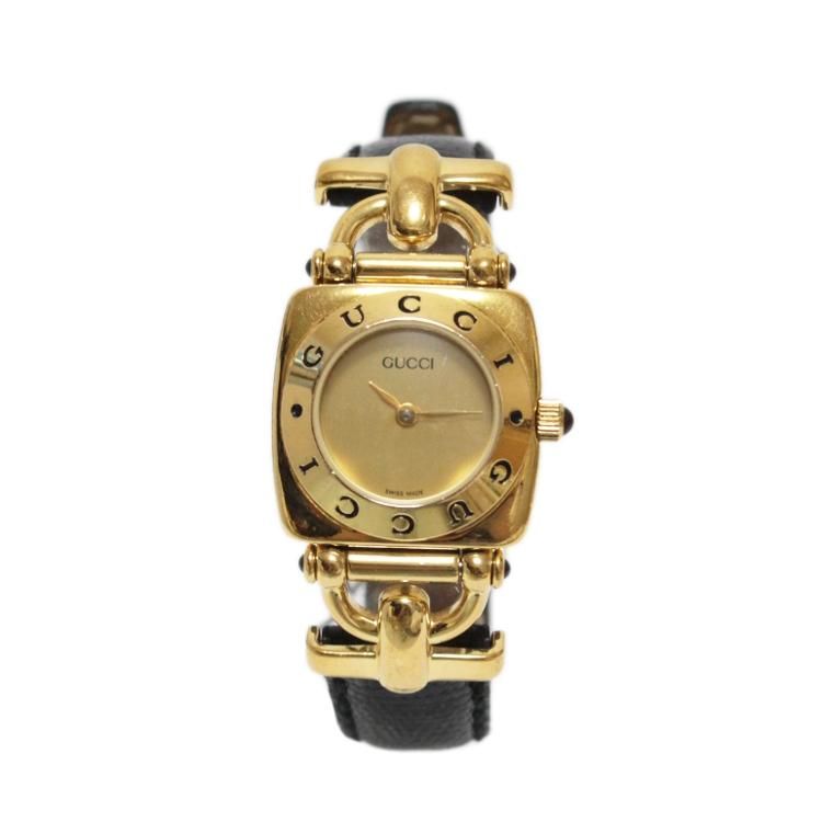 ホースビットレザーベルトQZ腕時計 6300L ブラック ヴィンテージ