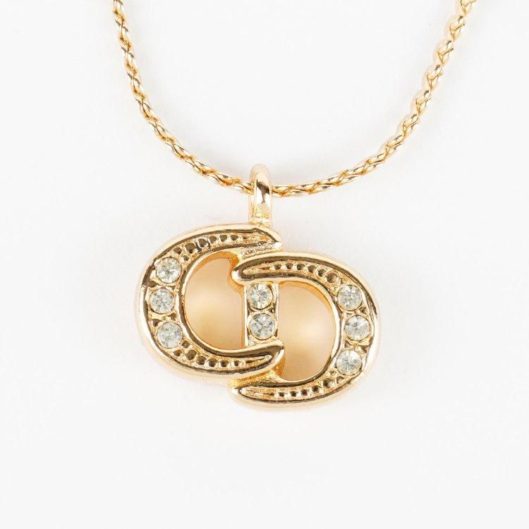 CDロゴラインストーンネックレス ゴールド ヴィンテージ|ディオール