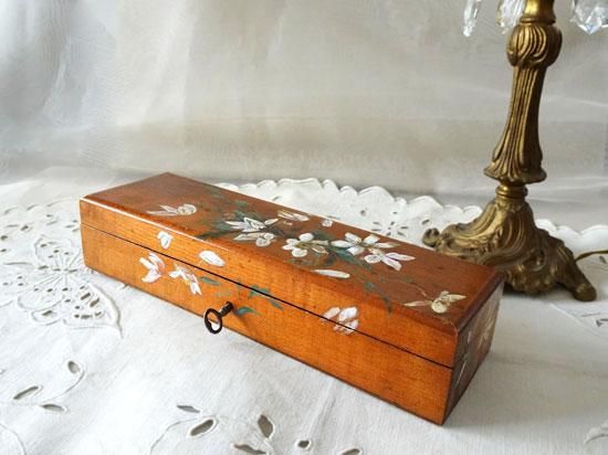 アンティーク 木箱 | フランス お花のペイント 木製グローブボックス