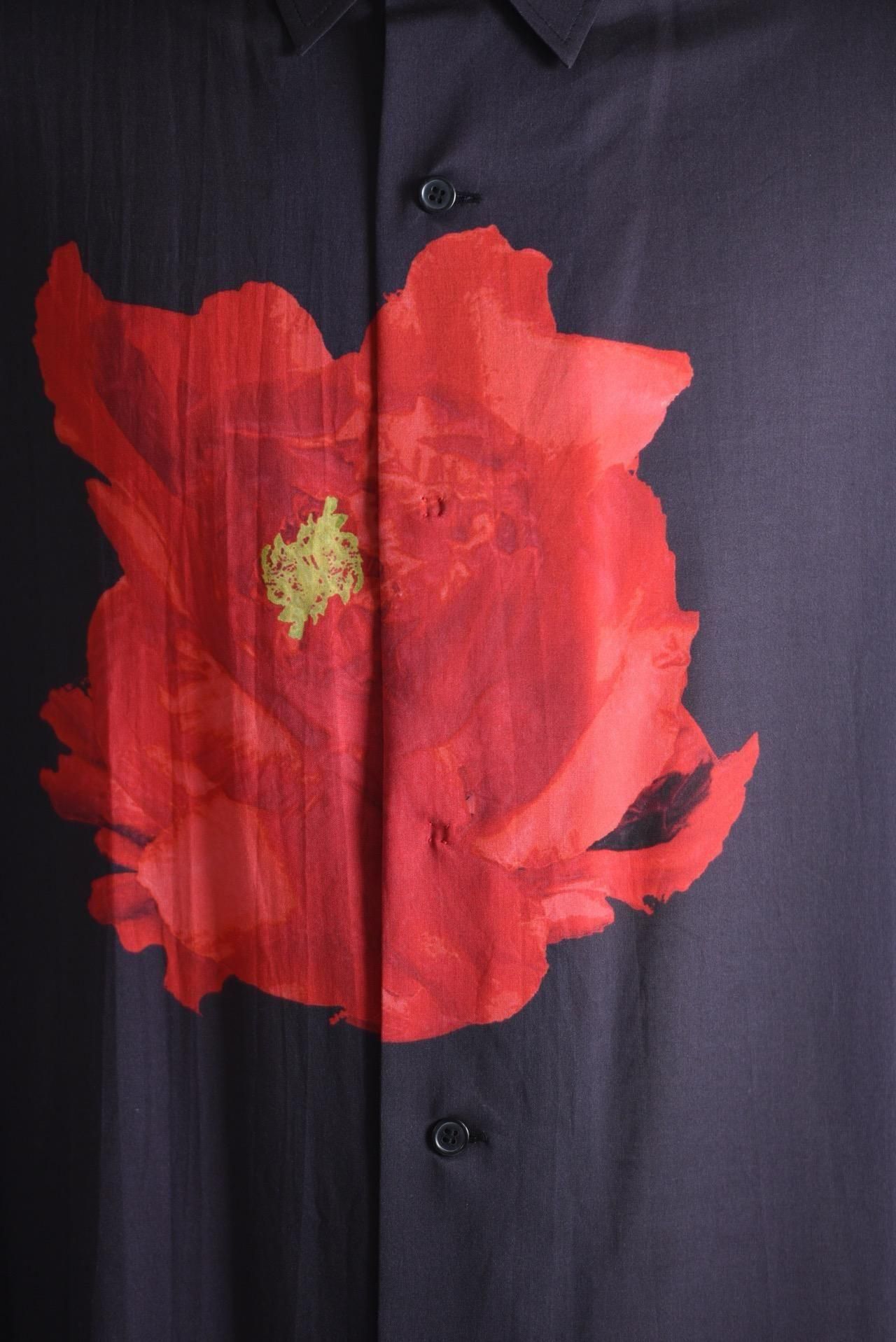 Y's for men DEEP BLACK BIG SHIRT WITH LARGE RED FLOWER - Ka na ta