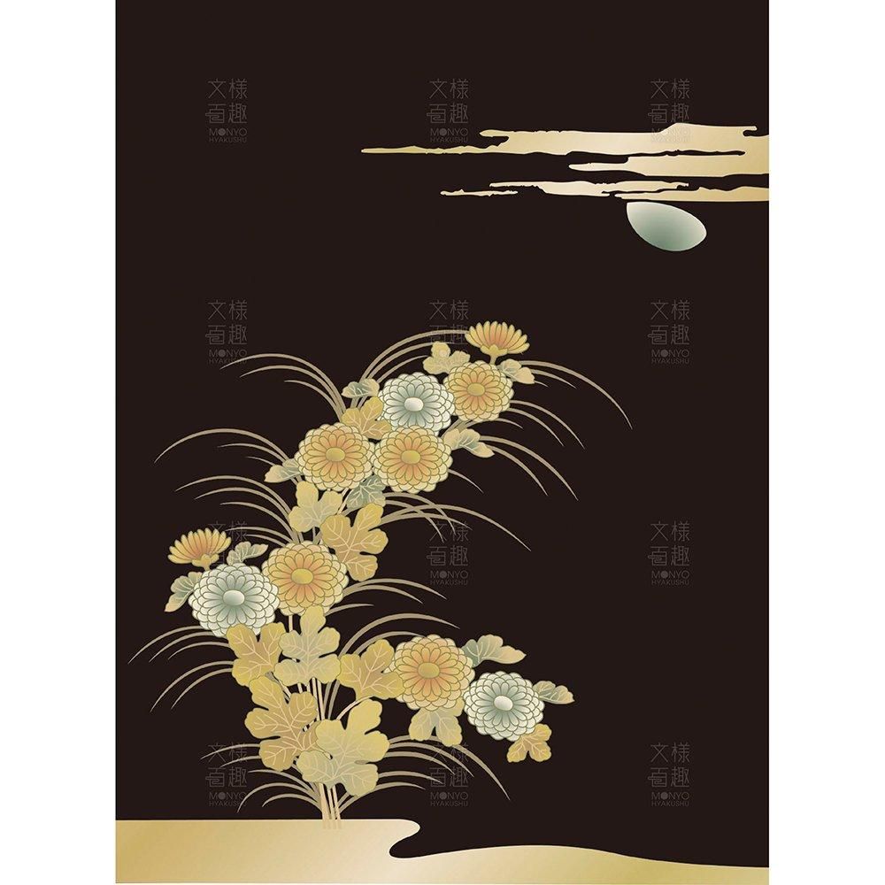 蒔絵盆の月に菊文 - 伝統文様のデザイン素材なら【文様百趣ONLINE SHOP】