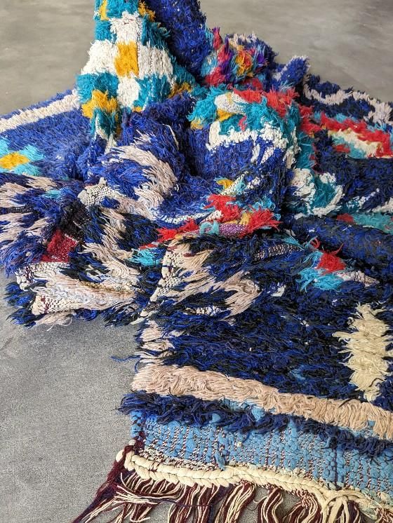 モロッコラグ「ボシャルウィット」ネイビーブルー,RBO49サステナブルな