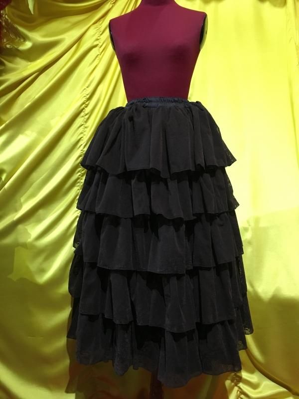 ◇受注商品◇パニエ入り5段フリルロングボリュームスカート：茶