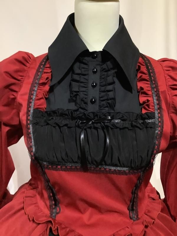 ブラウス＆スカートセットアップ風全身コーディネートワンピース：赤