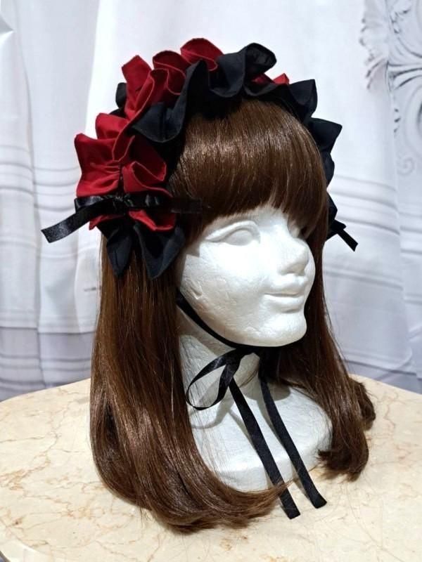 フリル重ねボリュームヘッドドレス：赤×黒 - MARBLE ~online shop~