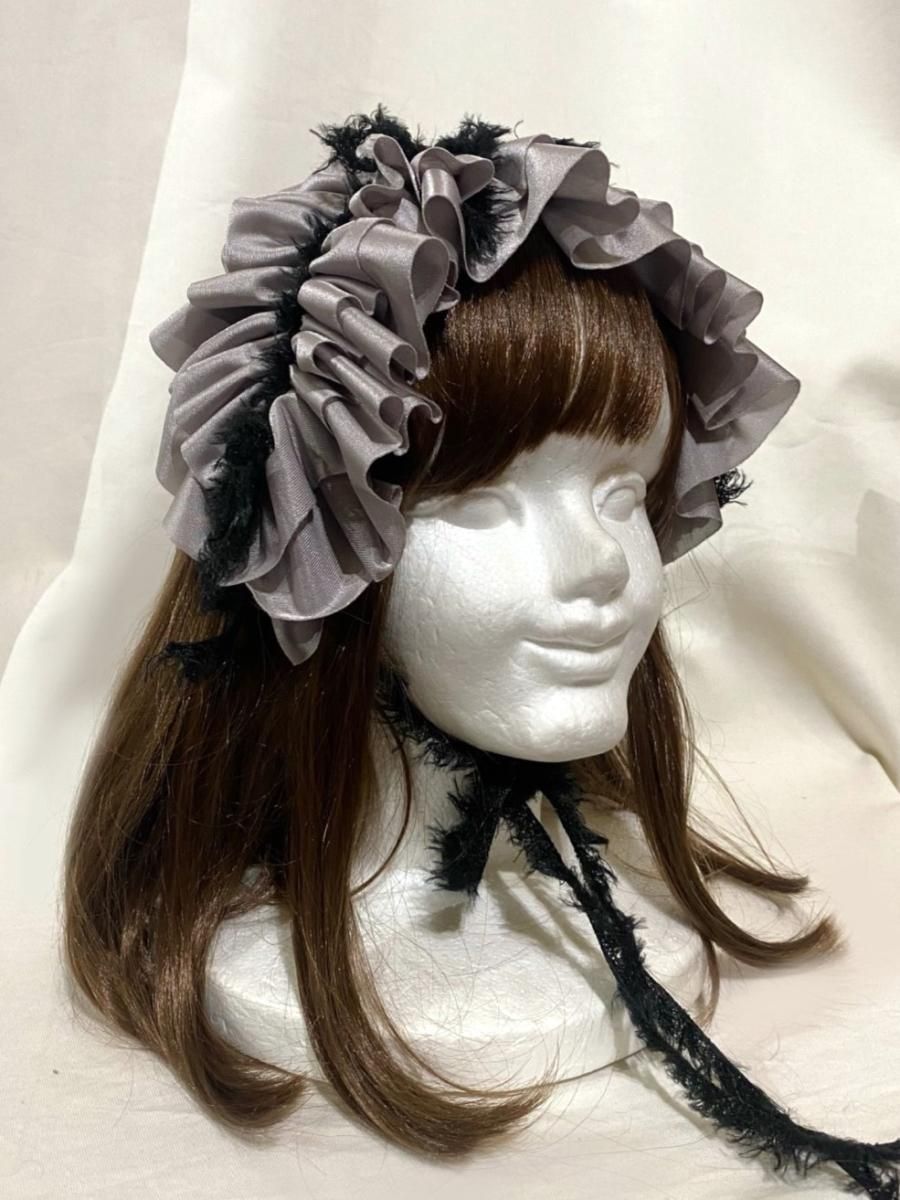 フリンジリボンフリルヘッドドレス:グレー - MARBLE ~online shop~