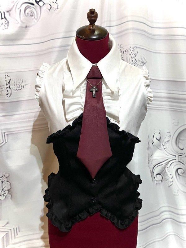 ◇受注商品◇カメオタイ付き後編み上げブラウス：白×白フリル - MARBLE