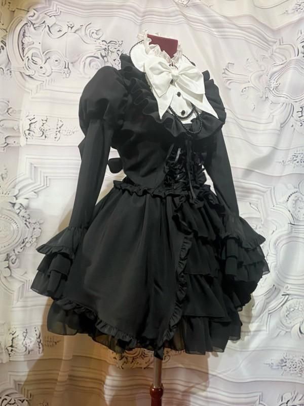 ◇受注商品◇アリス風編み上げドレスワンピース：黒×白×黒 LL～3L