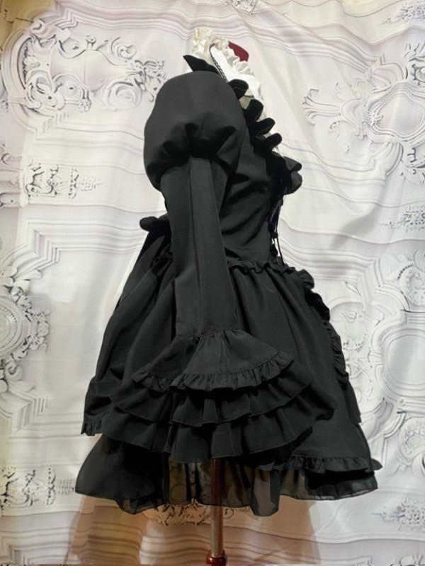 ◇受注商品◇アリス風編み上げドレスワンピース：黒×白×黒 LL～3L