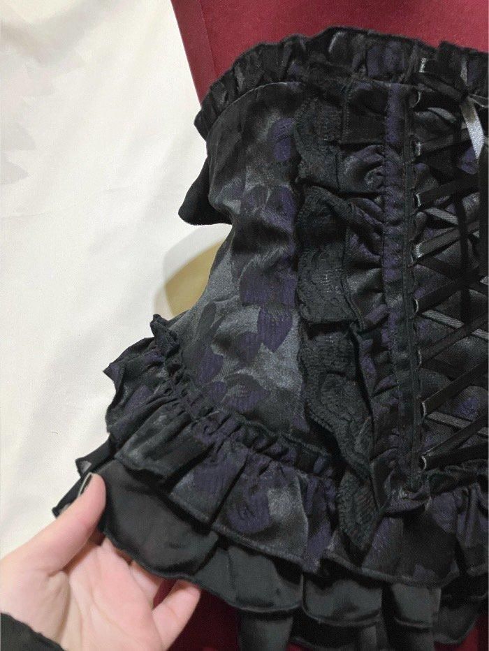 総フリル編み上げコルセット：紫黒バラ柄 - MARBLE ~online shop~