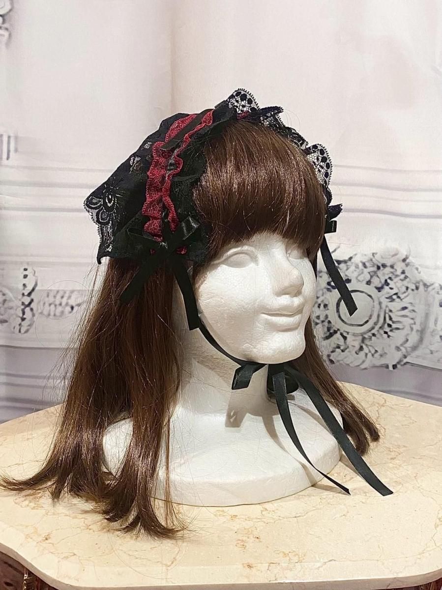 黒赤配色レースヘッドドレス：黒レース×赤レース - MARBLE ~online shop~
