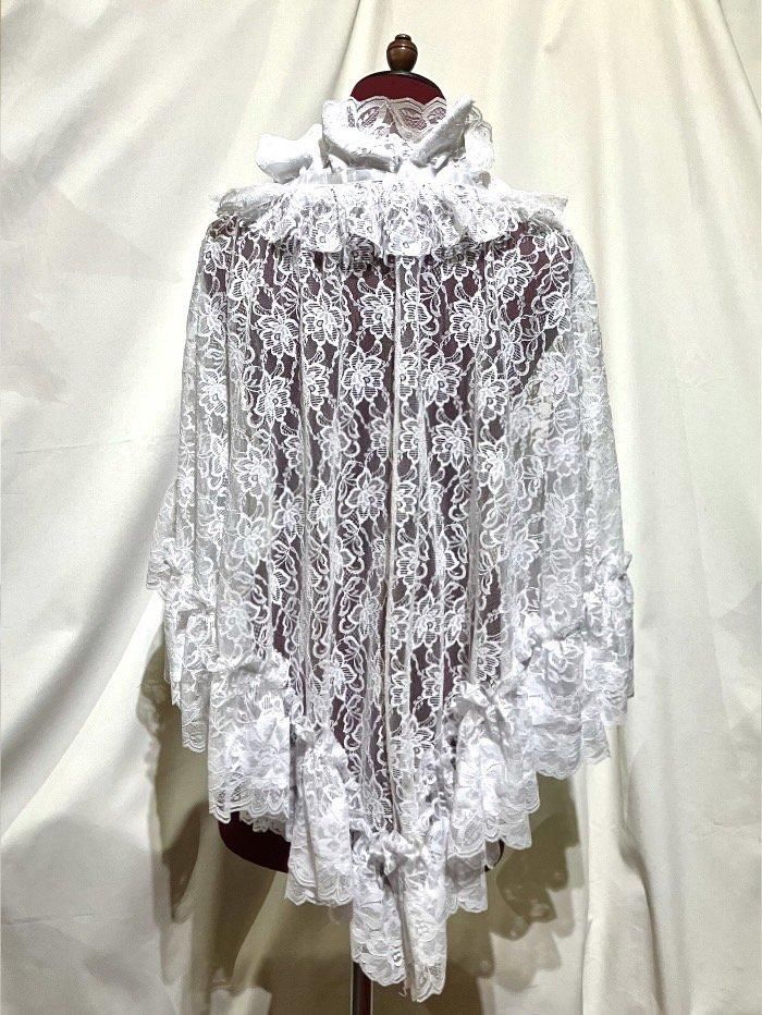 ◇受注商品◇ボリュームレースフリルロング夏ケープ：白レース