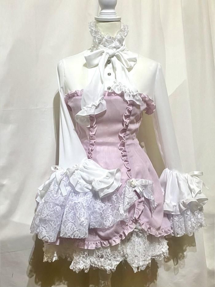 ◇受注商品◇ブラウス付き風ワンピース+ボリュームリボンフリル