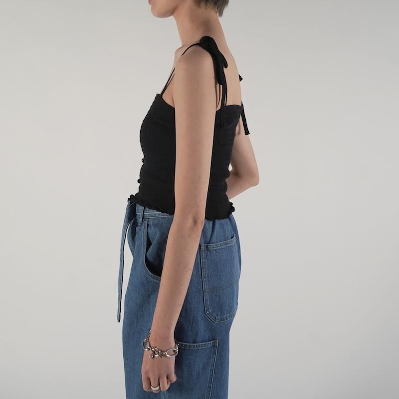 PHEENY] フィーニー Cotton shirring camisole(BLACK)