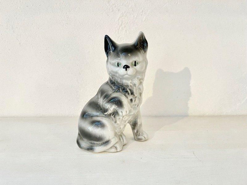 グレーの猫の置物 陶磁器 ヴィンテージ デンマーク 置きもの 北欧
