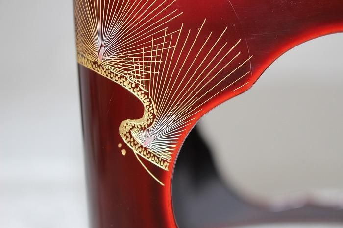 I-421輪島塗本木地造溜塗枝松文沈金蒔絵屠蘇器揃え 蒔絵師福久勝利作